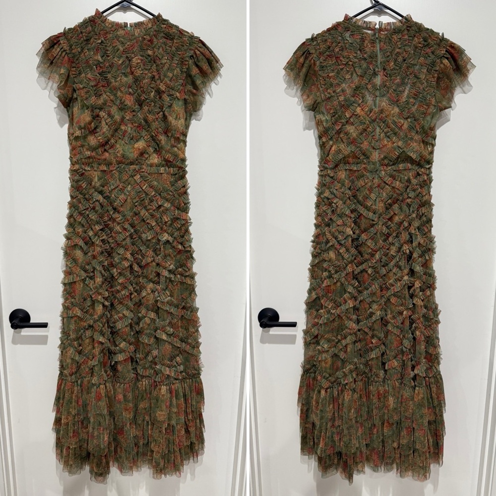 Midi Tiered Floral Texture Dress in Olive Multi - Unbranded - Picture 3 of 3